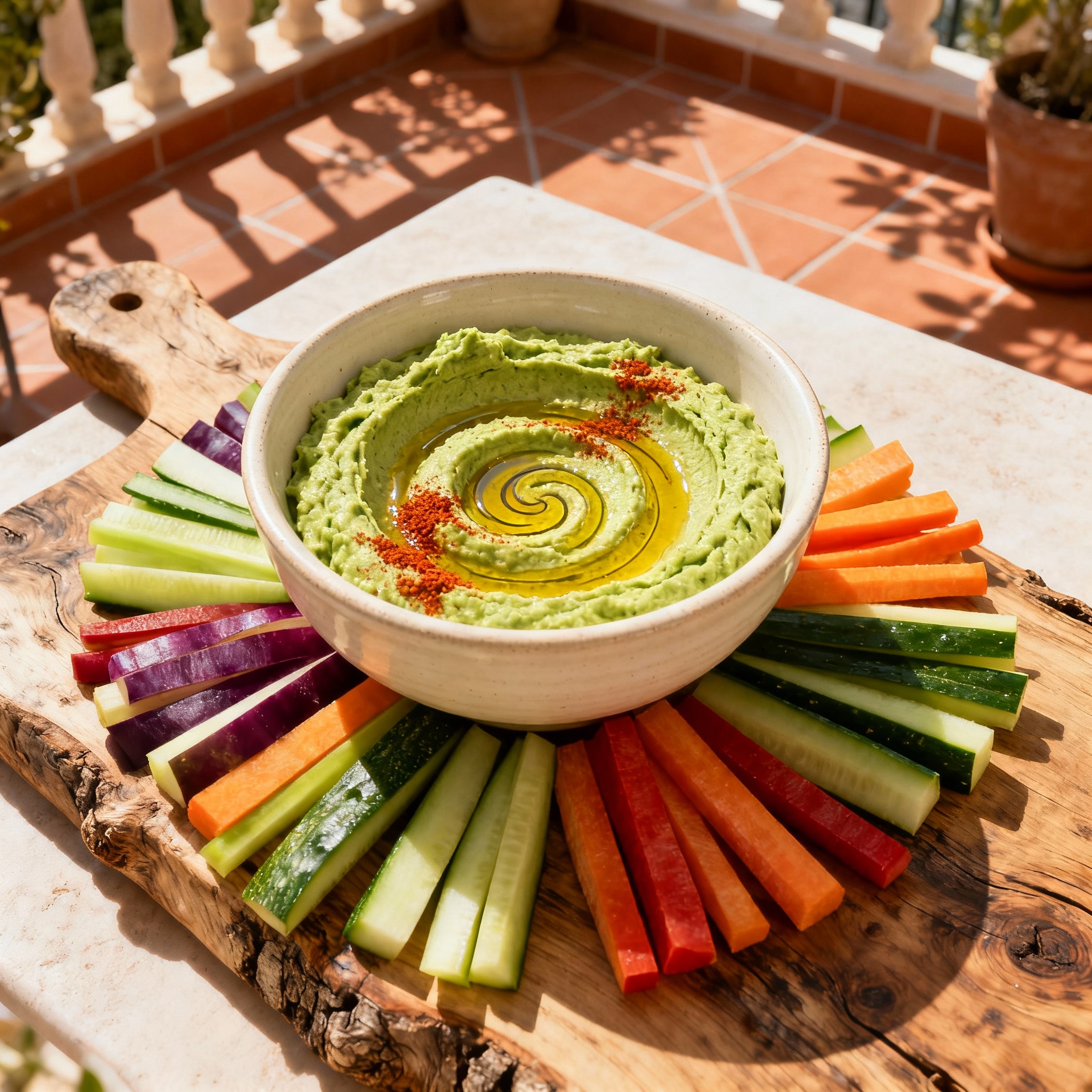 wolfia Hummus s duhovými zeleninovými tyčinkami